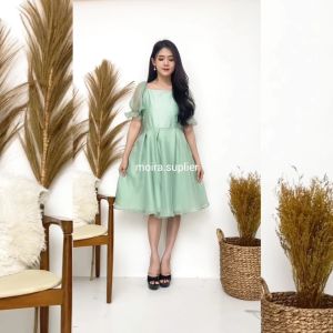 DRESS CINDERELA ORGANZA DEWASA DRESS KOREAN STYLE LENGAN PUFFY