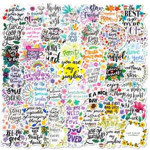 Motivational Text Stickers 50 Pieces Colorful Graffiti Personalized Stickers English Slogans Short Phrases Floral Design