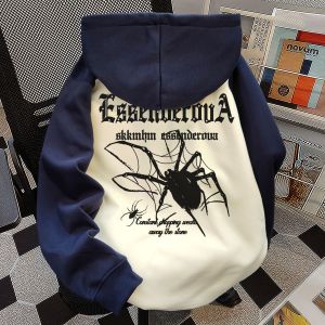 เสื้อฮู้ดแขนยาวแบบสวมหัวพิมพ์ลาย Arachnoid สไตล์ฮิปฮอปสไตล์สตรีท ทรงหลวม ใส่ได้หลากหลาย เสื้อคลุมกันหนาวผ้าขนแกะผสมโพลีเอสเตอร์และคอตตอน