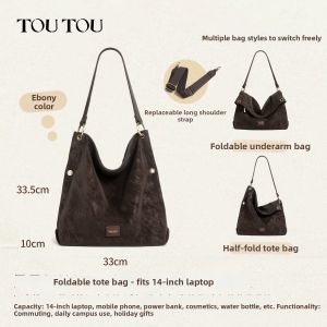 TOUTOU | Autumn Winter Leopard Print Collapsible Commuter Womens Shoulder Tote
