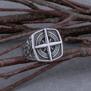 Vintage Viking Compass Ring Mens Stainless Steel Biker Punk Hip Hop Motorcycle Fashion Creative Finger Jewelry Gift