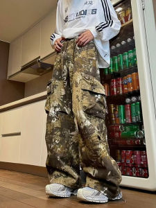 กางเกงยีนส์ทรงหลวมสำหรับใส่ทำงานชาย ลายพรางรูปงู สไตล์อเมริกัน ทรงหลวม มีกระเป๋าหลายช่อง กางเกงขายาวทรงขากว้าง