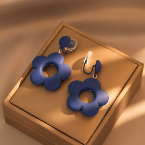 Summer Floral Earrings Blue Yellow Frosted Simple Ear Jewelry Mosquito Coil Tray No Piercing Sweet Korean Style Alloy Ear Clips