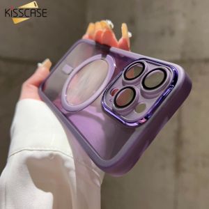 KISSCASE Electroplated Matte Magsafe Case Suitable For iPhone15 ProMax Transparent TPU With Lens Films Frost Protection Case Magsafe Phone Back Cover For Apple15 Pro Max 14 Plus 13 12 11