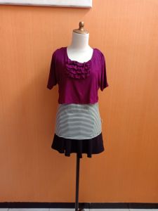 atasan kaos wanita ungu model crop top FASHION.COM cewek M blouse salur hitam putih cute