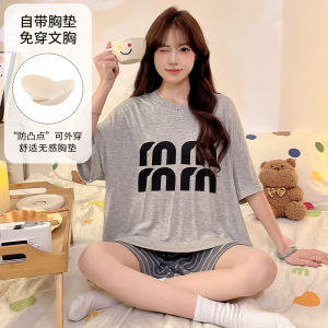 Girls Summer Sleepwear Modal Short Sleeve Three-Piece Set with Chest Pad Middle School Students 12-15 Years Old Kids Clothes