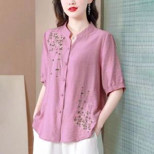 QIAOXIZI | Elegant Breathable Cotton Linen Short Sleeve T-Shirt