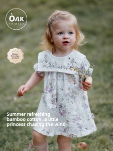 OAK FAMILY | Baby Girls Short Sleeve Dress Bubble Sleeve Princess Dress One Year Old Birthday Dress Cotton Polyester Blend Quick Dry Anti-pilling