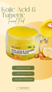 Kojic Acid Vitamin C +Turmeric Skin Brightening Cleansing Facial Toner Pads ( 30 pads)