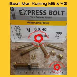 (5 pcs) Baut Mur Kuning 6x40 / Baut Kuning M6 / BMK / Baut Hexagon