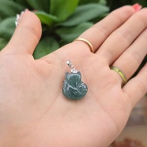 Q157 Mặt dây chuyền hồ ly baby Lam Ngọc ôm kim tiền móc Bạc cao cấp 925 không kén mệnh - Phong Thủy TUDO