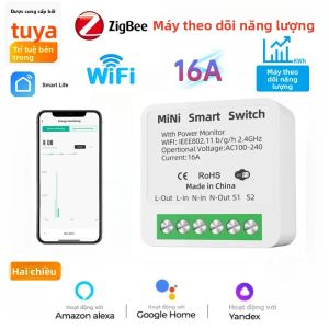 Công Tắc Thông Minh Mini 16A WiFi/Zigbee Điều Khiển 2 Chiều Với Chức Năng Giám Sát Điện Năng Tương Thích Với Ứng Dụng Tuya Smart Life Alexa Và Google Home