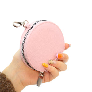 Ladies Zipper Coin Purse Portable Mini round Earphone Bag Key Storage Lychee Pattern Fresh Korean Style Youth Coin Wallet
