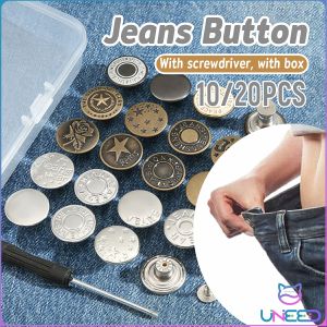 Need No Sewing Jeans Metal Waist Buttons with Screwdriver Adjustable Removable Pants Snap Buckles 10/20pc