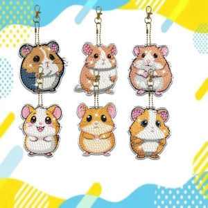 6Pcs/Set DIY Hamster Pattern Diamond Painting Keychain DIY Mosaic Craft Kit Suitable for Beginners Womens Backpack Pendant De