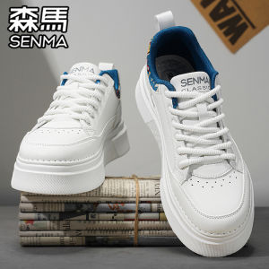 Mens Genuine Leather Sport Shoes Winter High-Intensity Soft Bottom Heightening Casual Low-Top Lace-Up round Toe Board Shoes