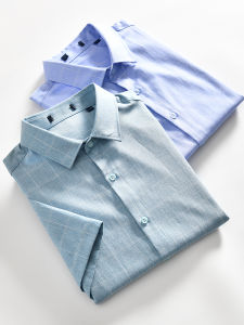 Withdraw from Cupboard Orders/Cost-Effective! Export Men Summer Fashion Gingham Stretch Silm Casual Short Sleeve Shirt