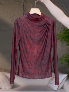 เสื้อยืดคอปกสูงทรงเข้ารูปแขนยาวผู้หญิง 2024 เสื้อเชิ้ตคอกลมทรงเข้ารูปสไตล์ใหม่พร้อมซับในเนื้อผ้าโพลีเอสเตอร์ 100%