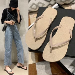 Summer Flat Heel Thong Slippers Womens Fashionable Outdoor Beach Anti-slip Cute Student Sandals New Korean Style Pure Color