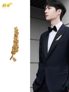 Elegant Gold Wheat Spike Luxury Lapel Pin Mens Suit Chest Flower Womens High-End Brooch Pin Stylish Accessory
