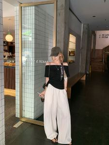 White Drawstring Loose Wide Leg Pants Women Summer Thin Straight Loose Lazy Slimming Floor-Length Knife-Edge Pants