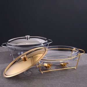 3L Oval Chafing Dish Buffet Set with Glass Pot and Stainless Steel Stand Perfect for WeddingsPartiesBanquetsand Catering Events