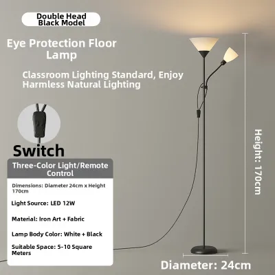 Standing Led Floor Lamp Adjustable Brightness Remote Control Bedside Living Room Bedroom Study Creative Warm Modern Iron Lampshade