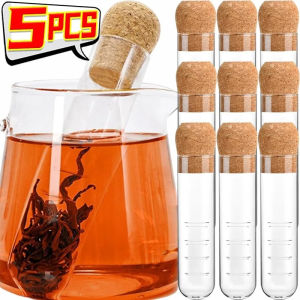 Dizoey 1/5x Glass Tea Infusers Pipe Glass Tea Strainer with Cork Lid Tea Steeper Empty Bottle Filters for Herb Teapot Home Party Office