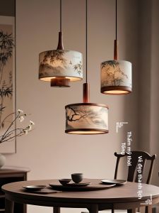 DENGMEIYOUPIN | Song-style Aesthetic Wooden Fabric-shade Landscape Bamboo-leaf Pendant Light