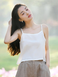 Áo Ba Lỗ Không Tay Ngắn Màu Trắng Cổ Chữ V Cho Nữ Áo Lót Áo Khoác Ngoài Phong Cách Cổ Điển Nghệ Thuật Thon Gọn Đa Năng Mùa Hè 2025