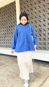 Haseena Atasan Blouse Wanita Ghea Kerah Shanghai Kemeja Wanita Muslim Lengan Panjang Samping Rempel Baby Crush Busui Friendly