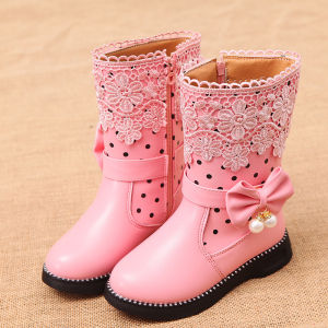DTNOW Girl Fashion Boots New Kids Cotton Shoes Bow Girl Boots Student Snow Boots Plush Childrens Boots Boots for Girls
