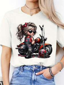 Print with Heart Details Stretch Round Neck Casual & Festive Wear Womens Black Motorcycle Graphic T-Shirt