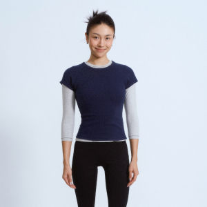 เสื้อยืดคอกลมแขนยาวทรงสลิมฟิตสำหรับผู้หญิง ผ้าฝ้ายผสมโพลีเอสเตอร์ ทรงเข้ารูป เสื้อผ้าทำงานฤดูใบไม้ผลิ ทรงเข้ารูป