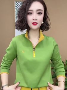 New Spring Casual Stylish Mandarin Collar Half Zipper Sweatshirt Blouse