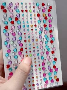 1Pcs 3D Iridescent Love-Heart Face Gems Self-Adhesive Stickers Sparkle Diamond Temporary Tattoos for Child Gril Eye Body Makeup