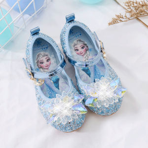 Princess Elsa Girls Shoes Crystal Sandals Soft Bottom Diamond-Encrusted Slip-On Kids Footwear for Spring Autumn Summer