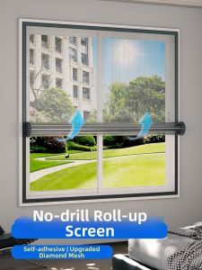JH | Easy Install Roll-Up Insect Protection Window Screen Invisible Self-Adhesive Mesh