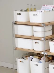 กล่องพลาสติกสีขาวเก็บของ พร้อมฝาปิด มินิมอล ใส่ของจุกจิกของ ใช้หอพัก จัดระดห้อง ประหยัดพื้นที่นสวยงามน่าใช้