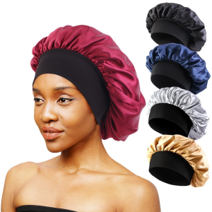 ซาตินกว้าง Brim ฝักบัว Bonnet Nightcap Silky Hair Wrap Sleeping Sleep CAP แถบยืดหยุ่นหมวกผมชุดว่ายน้ําหมวกห่อเครื่องมือ
