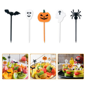 20-50pcs Pumpkin Bat Halloween Fruit Cake Dessert Forks Toothpicks Plastic Appetizer Picks Halloween Party Decorations for Food