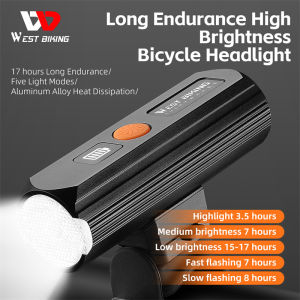 WEST BIKING Long Endurance 450Lumen Brightness Bicycle Headlight protable Waterproof IPX5 Lamp MTB Road Bicycle Front Light Brightness Flashlight Bicycle Accessories