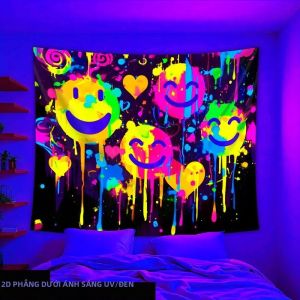 Tấm Thảm Treo Tường Hình Mặt Cười Phong Cách Neon VIKAMA Đầy Màu Sắc Graffiti Theo Chủ Đề Trái Tim Trang Trí Treo Tường Cho Phòng Ngủ Và Phòng Ký Túc Xá Polyester Có Thể Giặt Bằng Máy