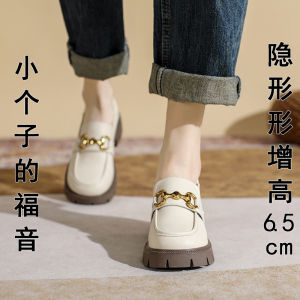 Small Size Womens Shoes 3233 Shoes with Hidden Heels Short Music Platform Shoes British Style Work Clothing White Leather Shoes Not Tired Feet