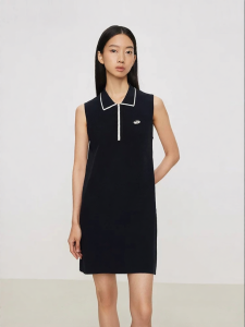 URLAZH | Đầm cổ Vintage phong cách trường học màu xanh len đơn giản không tay