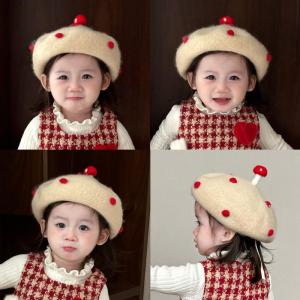 Childrens Beret Hat Woolen Mushroom Red Painter Cap Casual Versatile Girls Hat Cute Pumpkin Shape Winter Street Style Hat