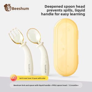 Baby Silicone Training Spoon Fork Set PPSU Child Feeding Utensils for Solid Foods Toddler Self Feeding Cutlery Age 6-36 Months