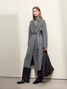 AMII | Belted Robe Style Double-faced Wool Camel Hair and Silk Long Coat