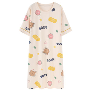 MiiOW | Pure Cotton Summer Sleepwear Womens Thin Home Clothes Set Cat Person MiiOW Round Neck Short Sleeve Mid-Length Home Gown