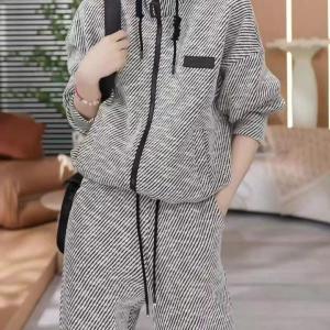 Spring Autumn New Style Fashionable Youthful Casual Slimming Sportswear Sweatshirt Wide Leg Pants Two Piece Set Women